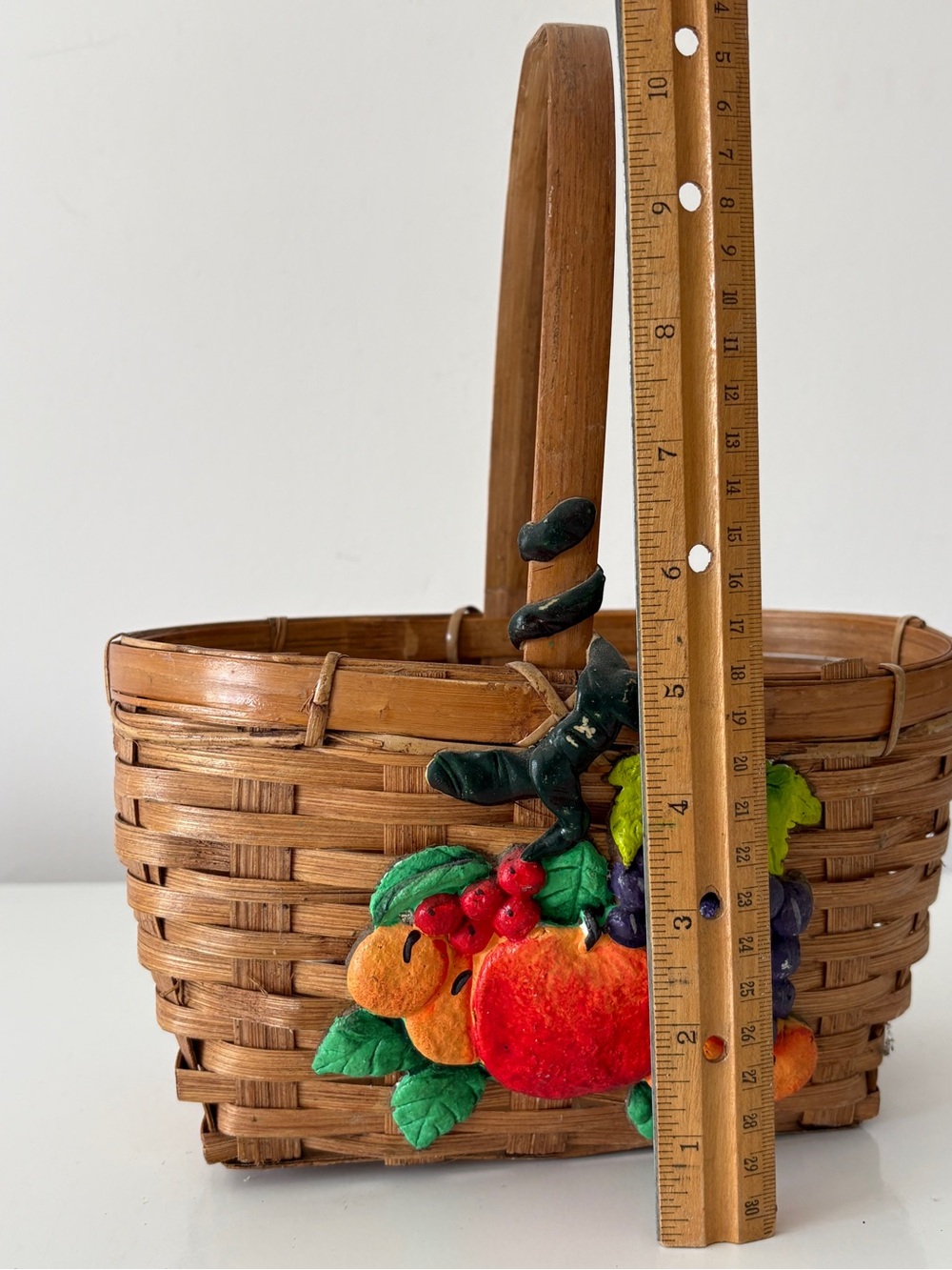 Vintage Fruit Themed Woven Basket Farmhouse Country Cottage Whimsical Decor - Picture 5 of 6